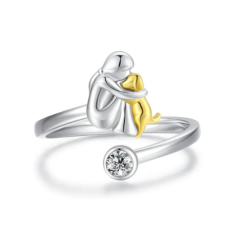 Two Tone Dog Hug Cubic Zirconia Open Adjustable Ring