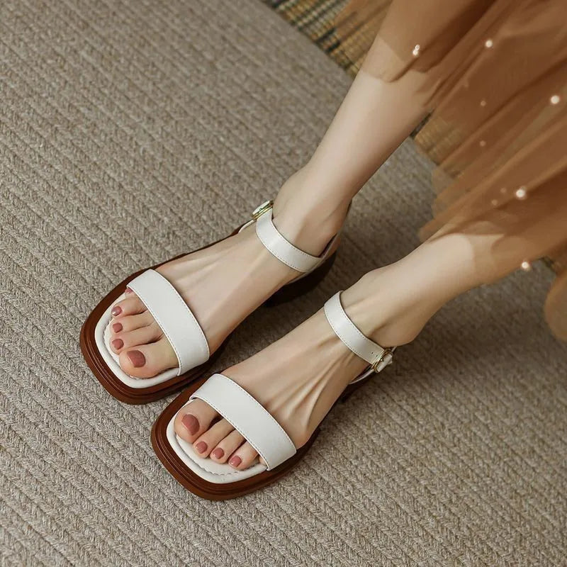 Open Toe Ankle Strap Buckle Flat Sandals