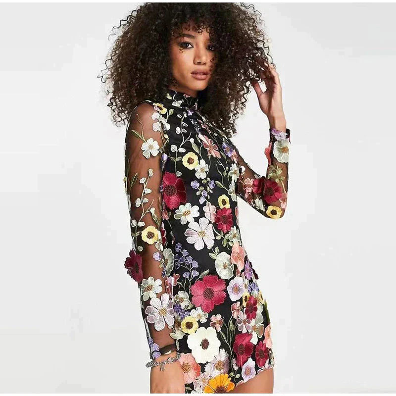 Mildred Floral Embroidery Cocktail Dress for Women Modern Chic Style