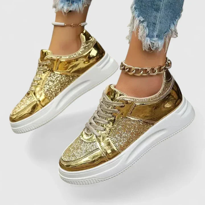 Lace Up Glitter Patent Platform Sneakers