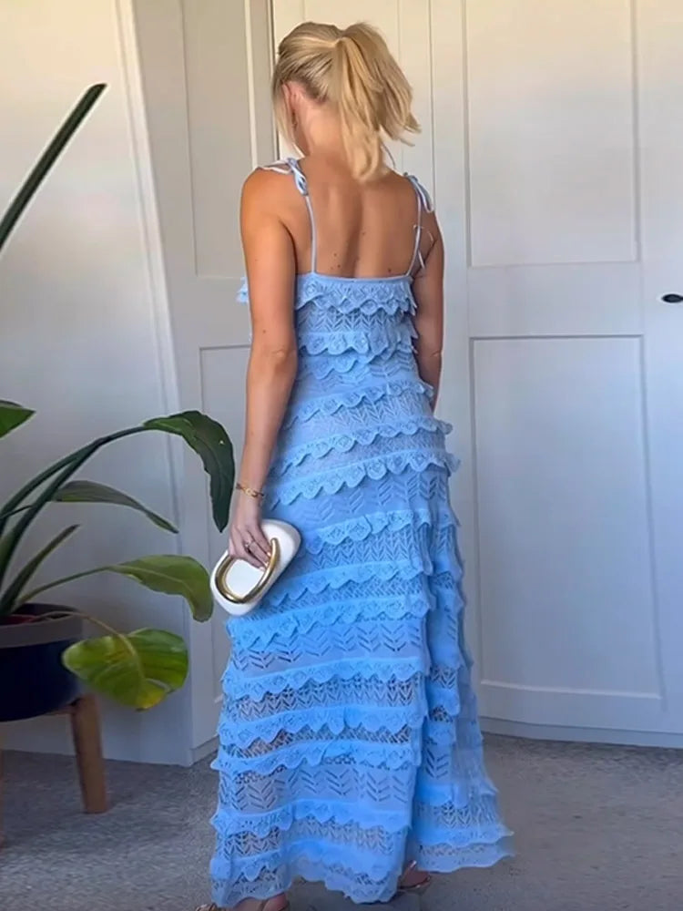 Solid Lace Off Shoulder Midi Dress - View 6