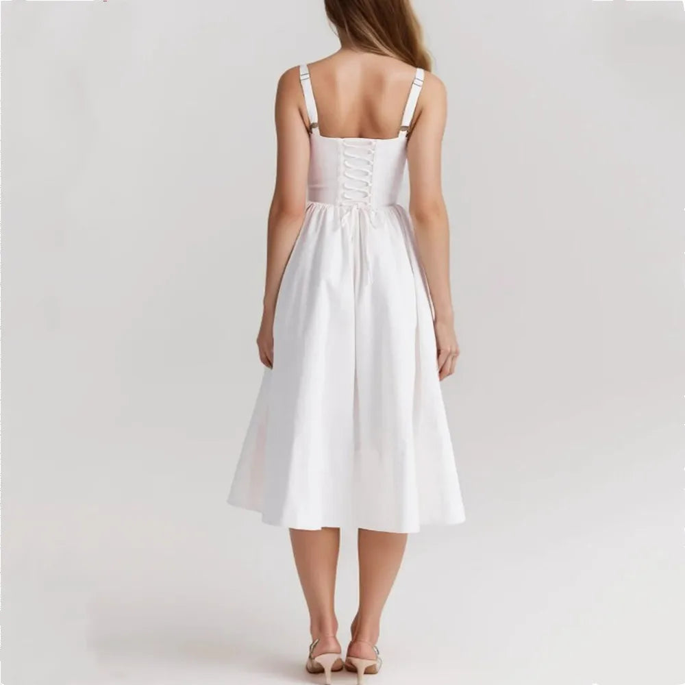 Corset Sweetheart Neck Spaghetti Strap High Split Midi Dress - View 10