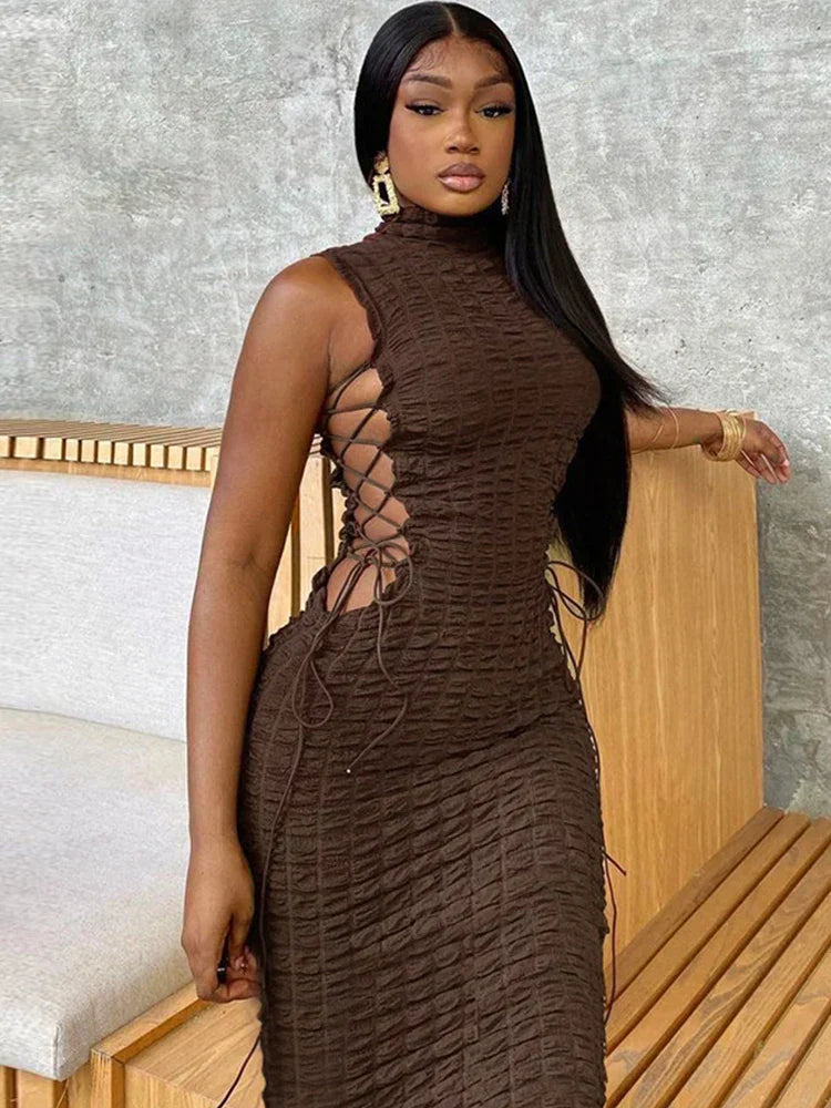 Lace Up Hollow Sleeveless Midi Dress - View 8