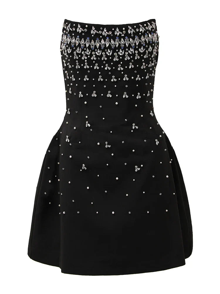 Sequin Beaded Strapless Fit and Flare Mini Party Dress
