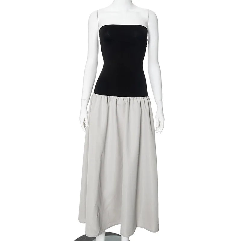 Strapless Colorblock Drop Waist Tube Maxi Dress 10