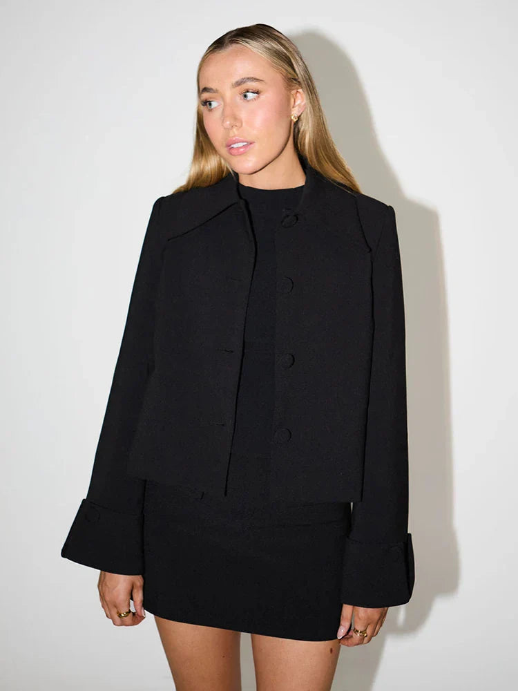Autumn Lapel Coat Mini Skirt Suit