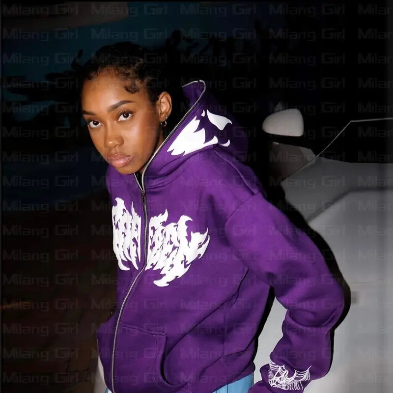 Gothic Spider Web Oversized Hoodie