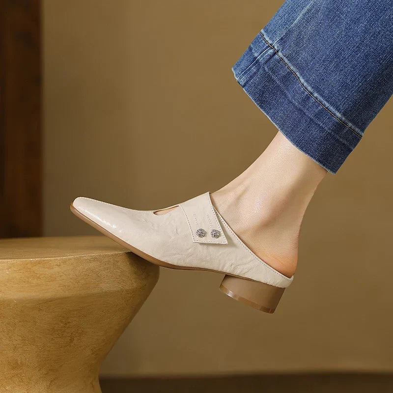 Square Toe Cut Out Block Heel Mules