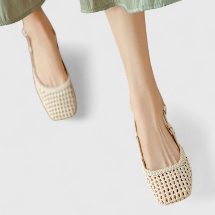 Woven Square Toe Slingback Block Heel Pumps