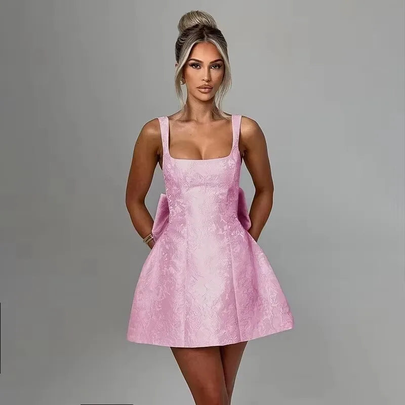 Jacquard Bow Strapless Backless Mini Dress 10