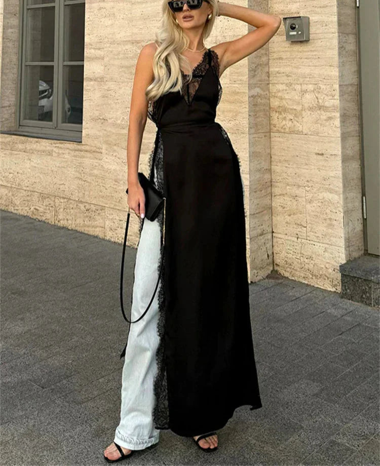 Lace Trim V-Neck Sleeveless High Split Slip Maxi Dress 6