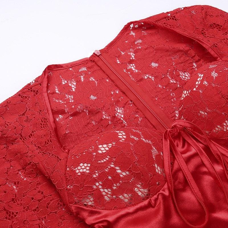 Happily Ever After Satin And Lace Mini Dress - View 10