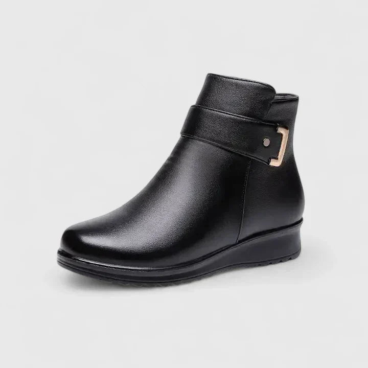 Buckle Strap Fleece Lined Wedge Ankle Boots