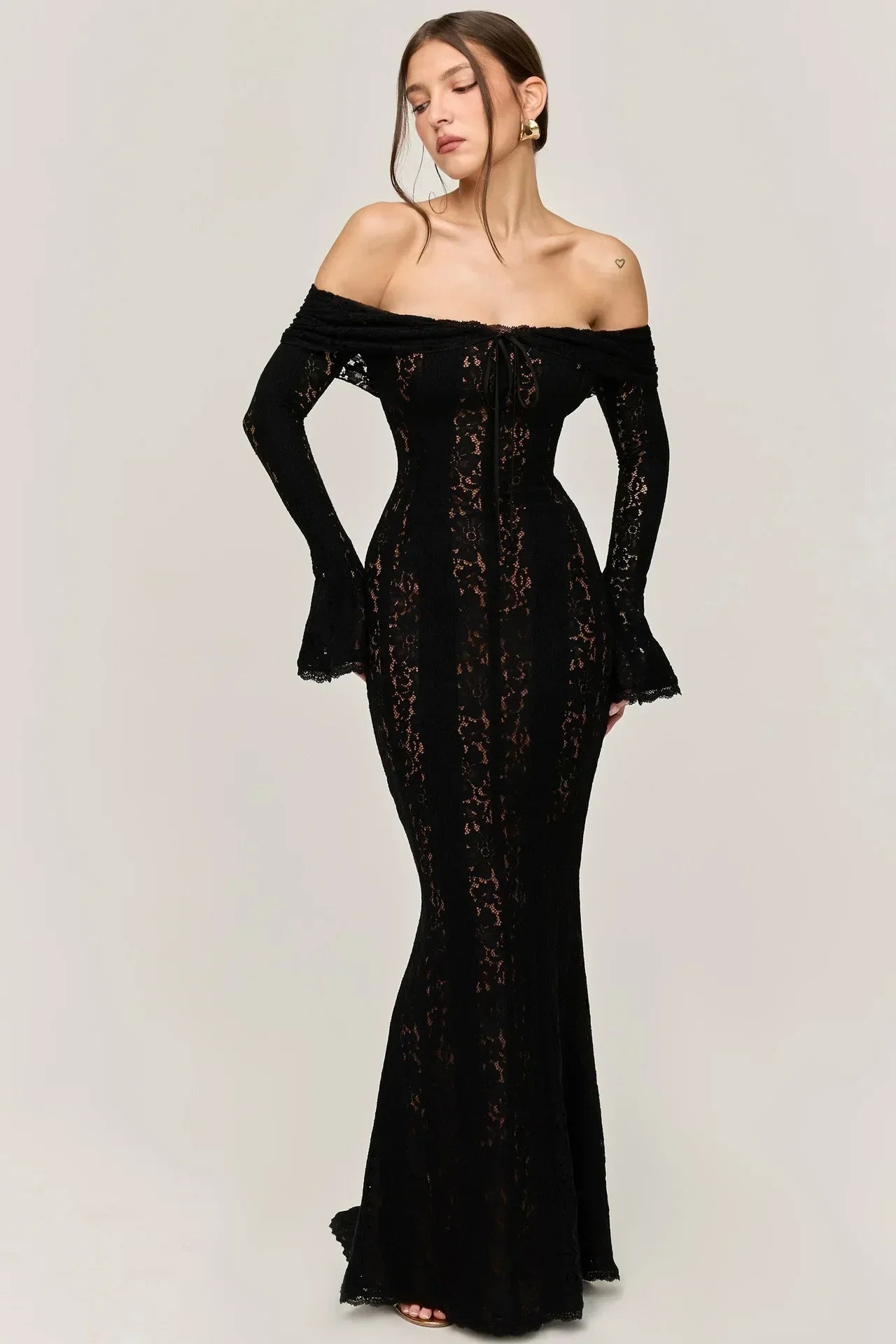 Hollow Lace Strapless Maxi Dress - View 9