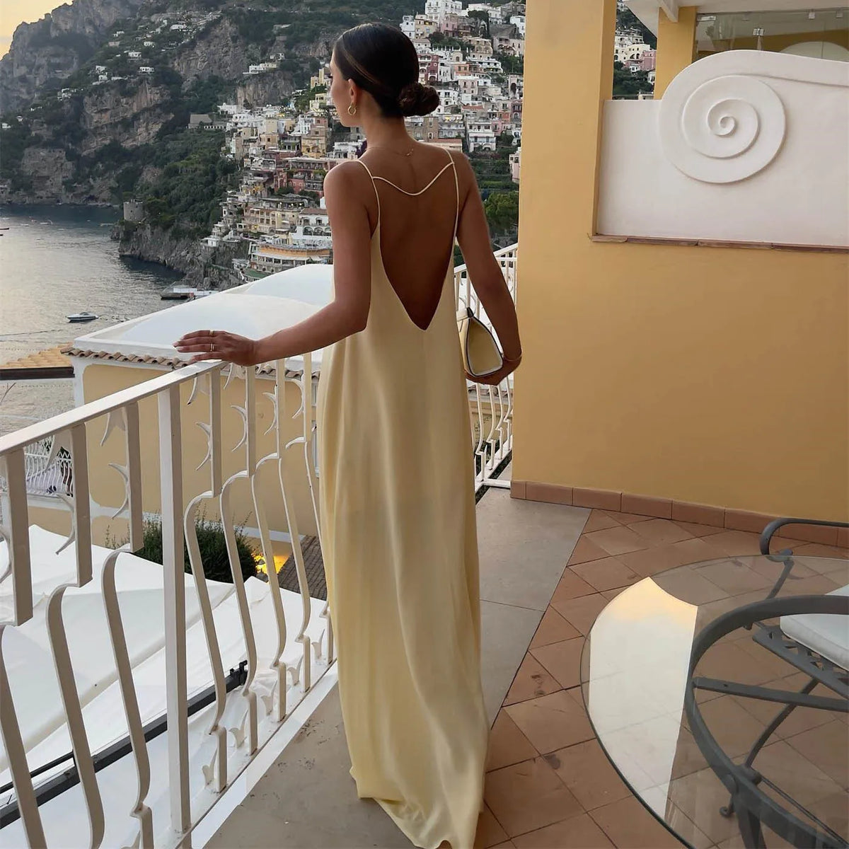 Satin Sleeveless Keyhole Cut Out Front Open Back Maxi Slip Dress 2