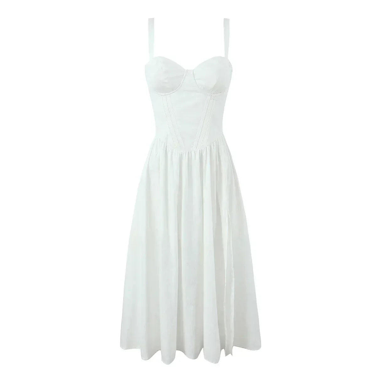 Corset Sweetheart Neck Spaghetti Strap High Split Midi Dress