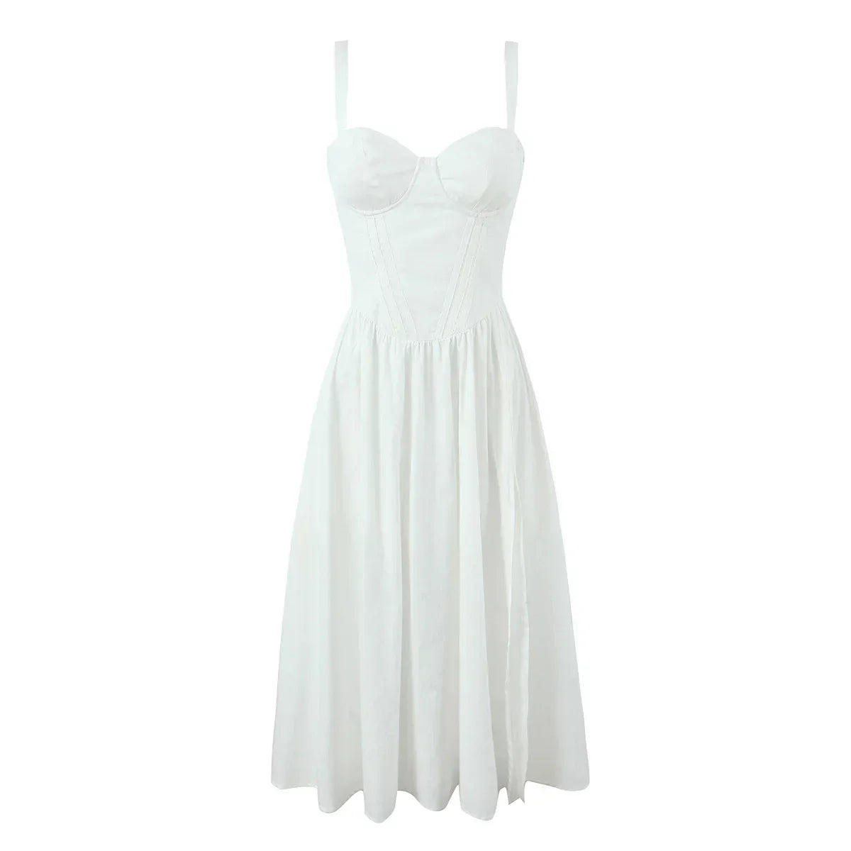 Corset Sweetheart Neck Spaghetti Strap High Split Midi Dress - View 4