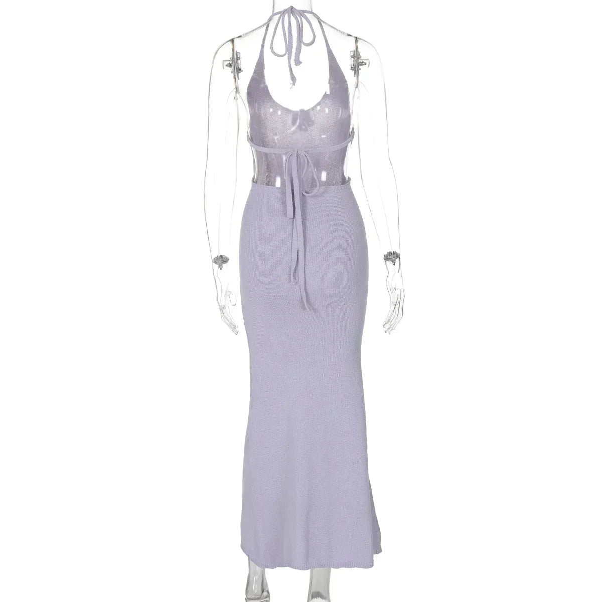 Floral Knit Hollow Out Lace - Up Maxi Dress