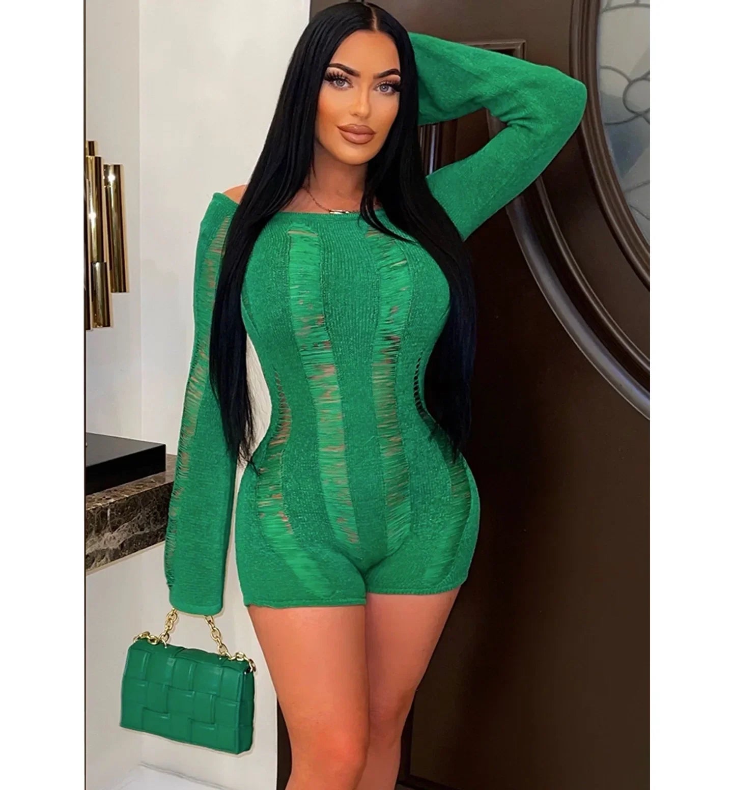 See Through Backless One Shoulder Romper