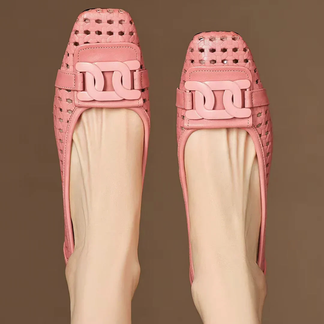 Square Toe Cutout Chain Buckle Ballet Flats