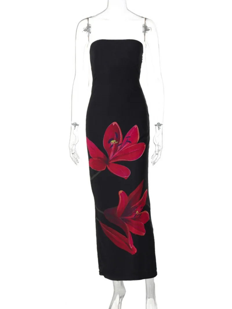 Strapless Floral Print Bodycon Maxi Dress 15