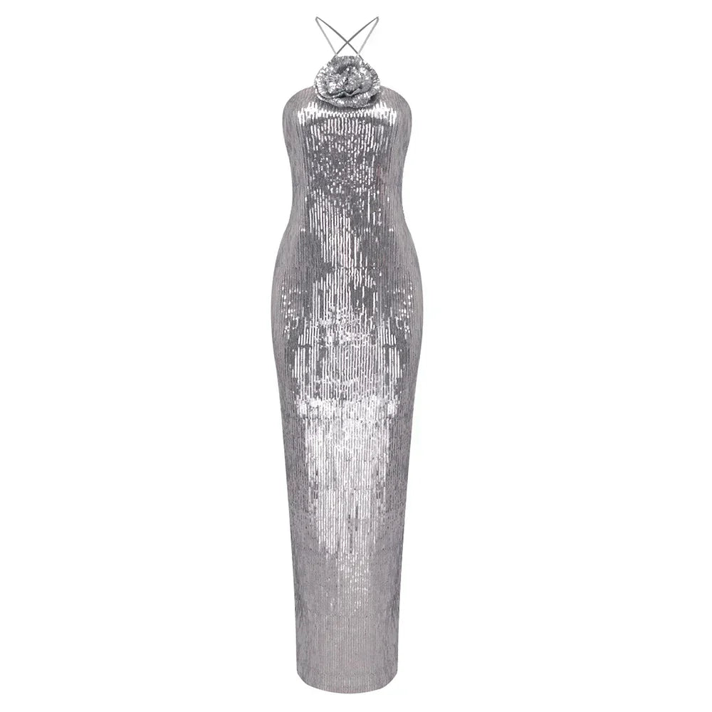 AVERIE SEQUIN MAXI DRESS Silver