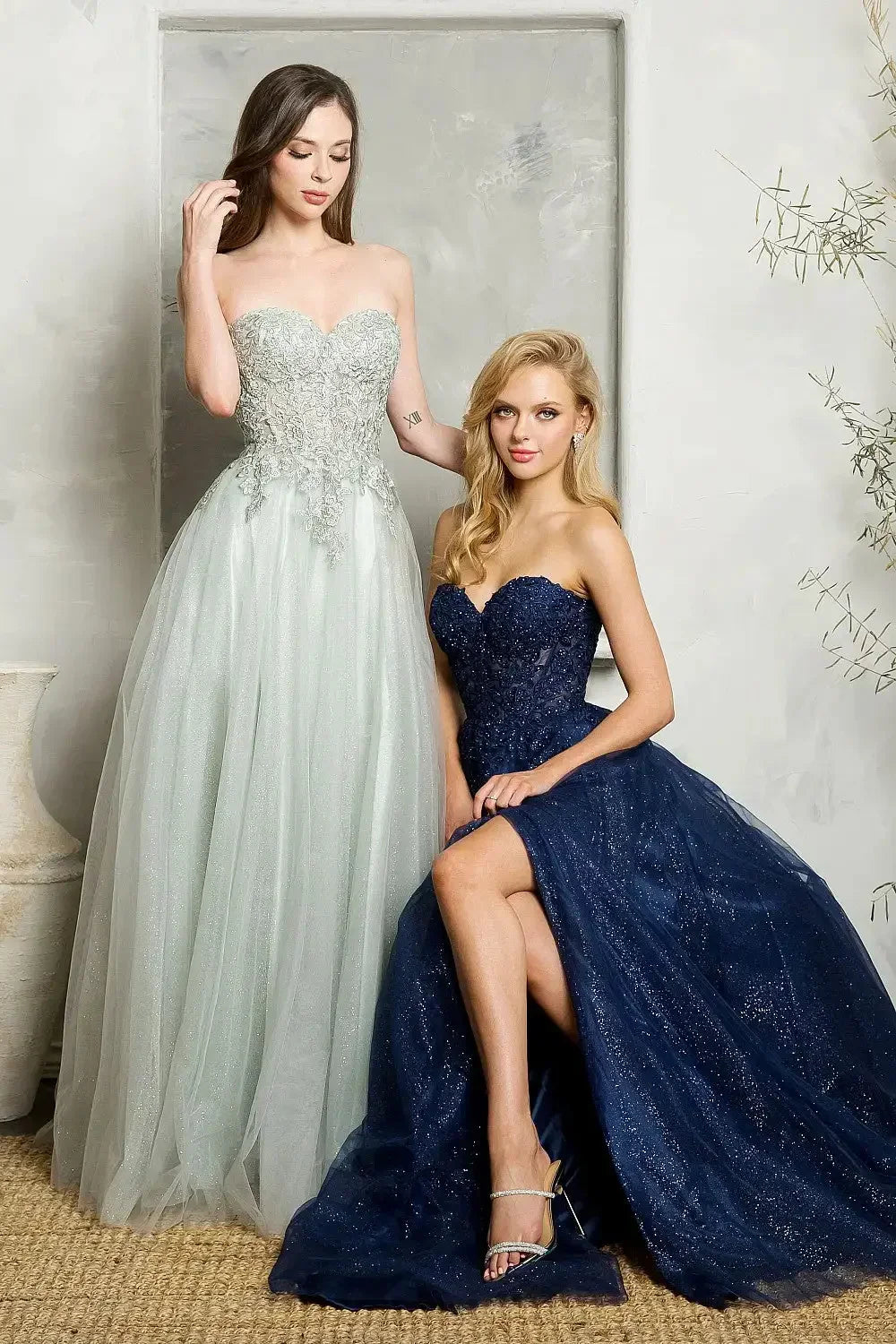Lace Strapless Sweetheart High Split Tulle A-Line Gown