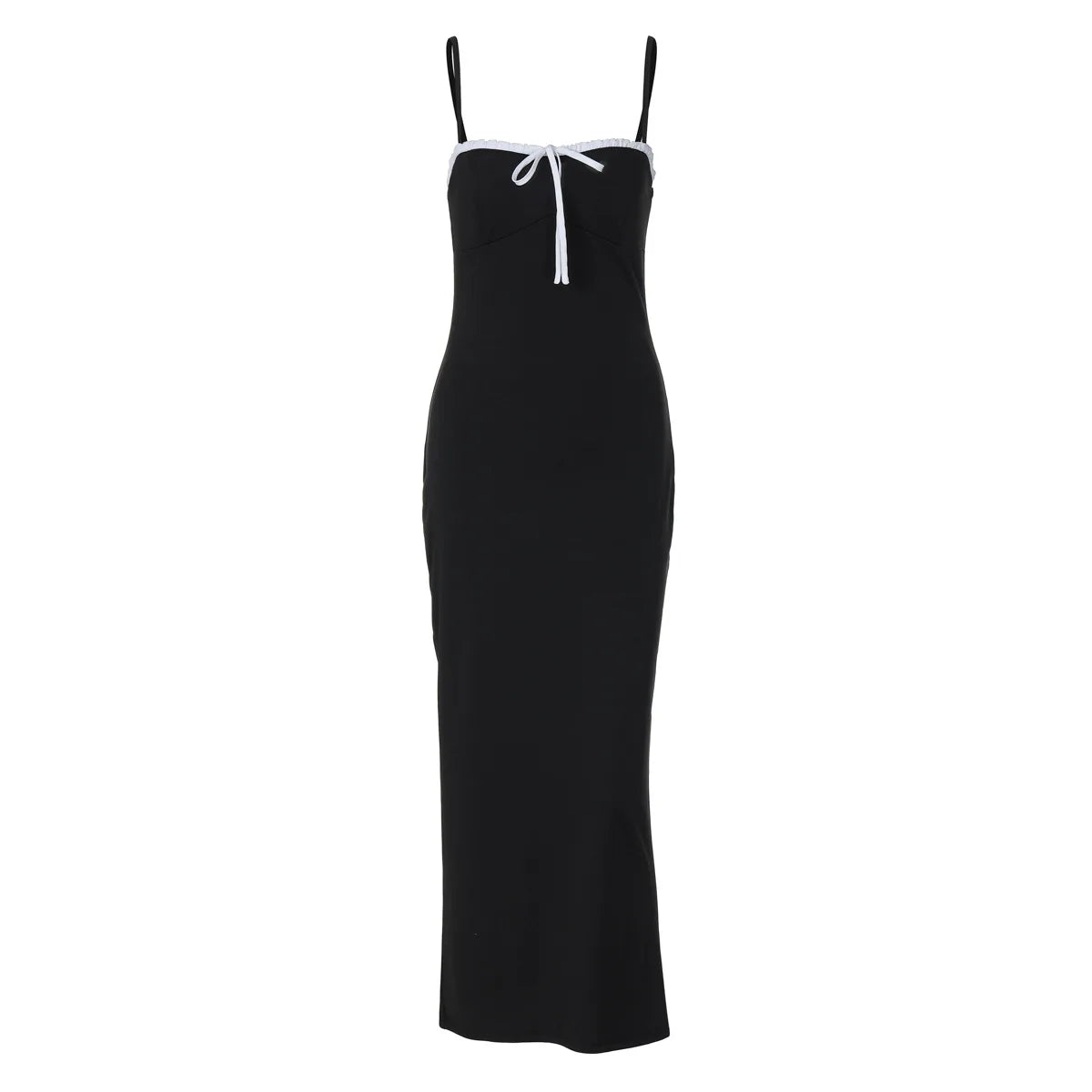Contrast Lace Trim Bow Front Spaghetti Strap Bodycon Maxi Dress 11
