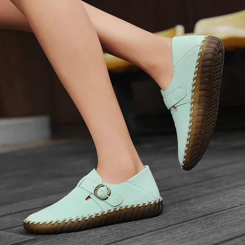 Buckle Strap Stitched Slip On Loafers