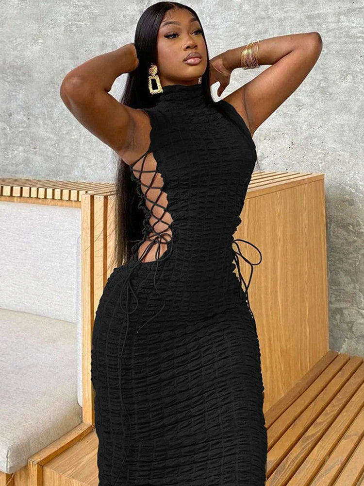 Lace Up Hollow Sleeveless Midi Dress - View 5