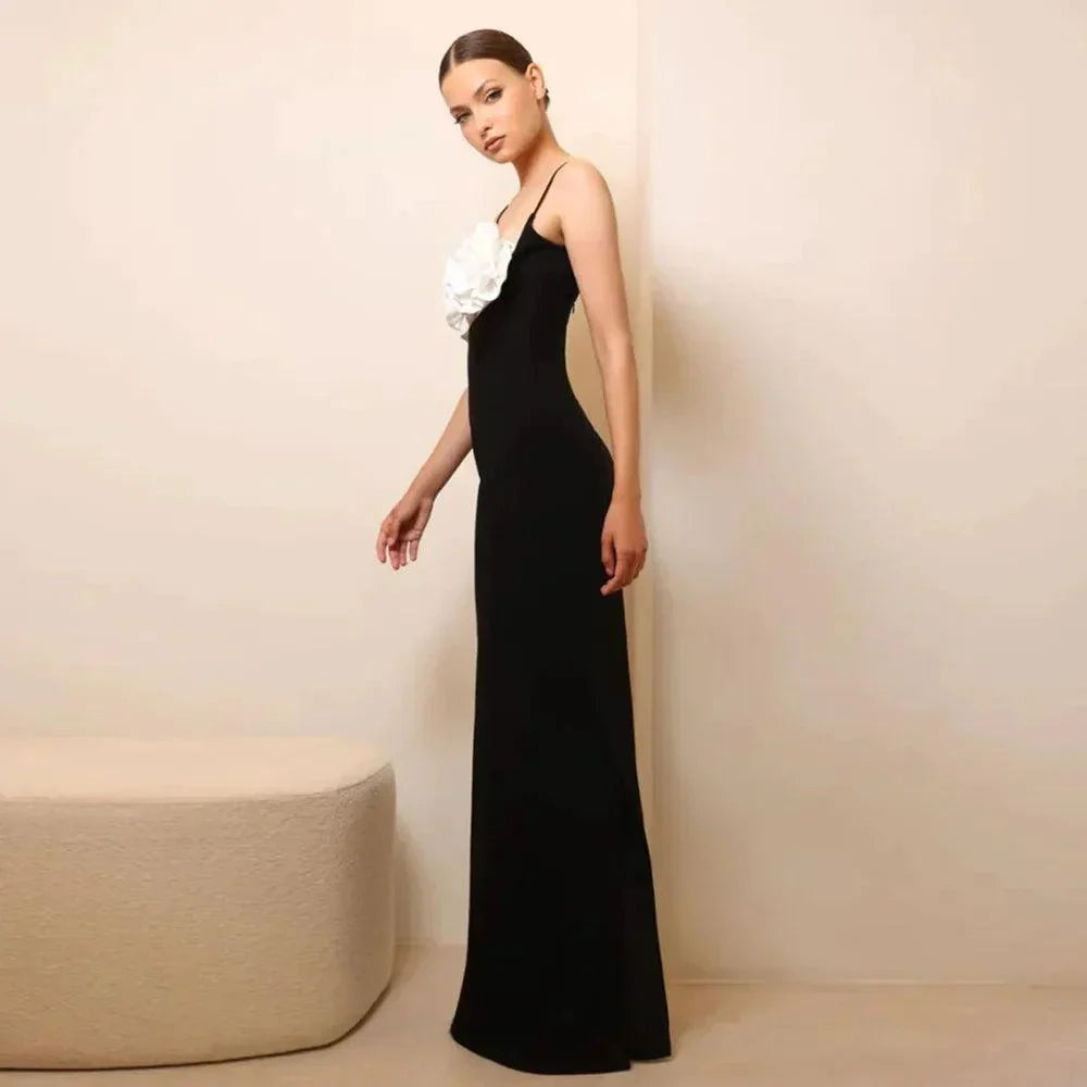 Spaghetti Strap 3D Floral Applique Bodycon Maxi Dress