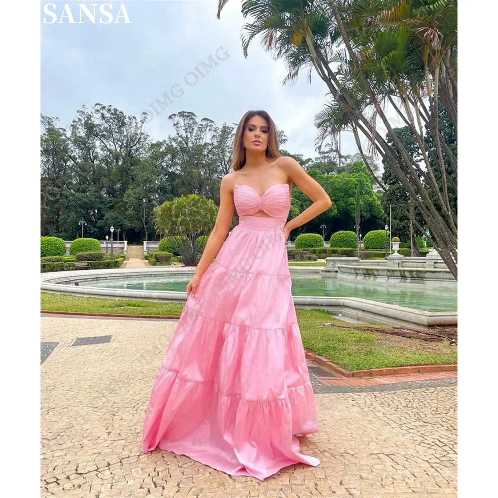 Taffeta Pink Backless Aline Party Dress