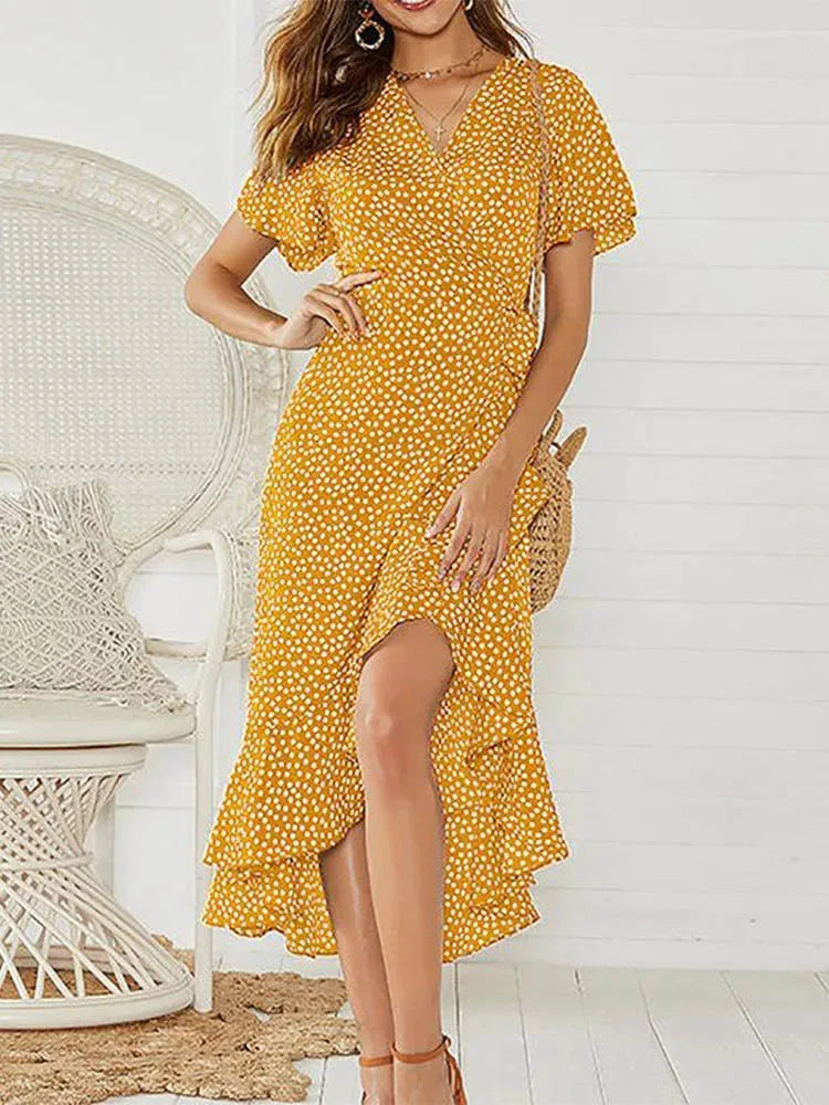 Claire Luxe Women's Long Summer Floral Chiffon Dress Premium Wardrobe Essential