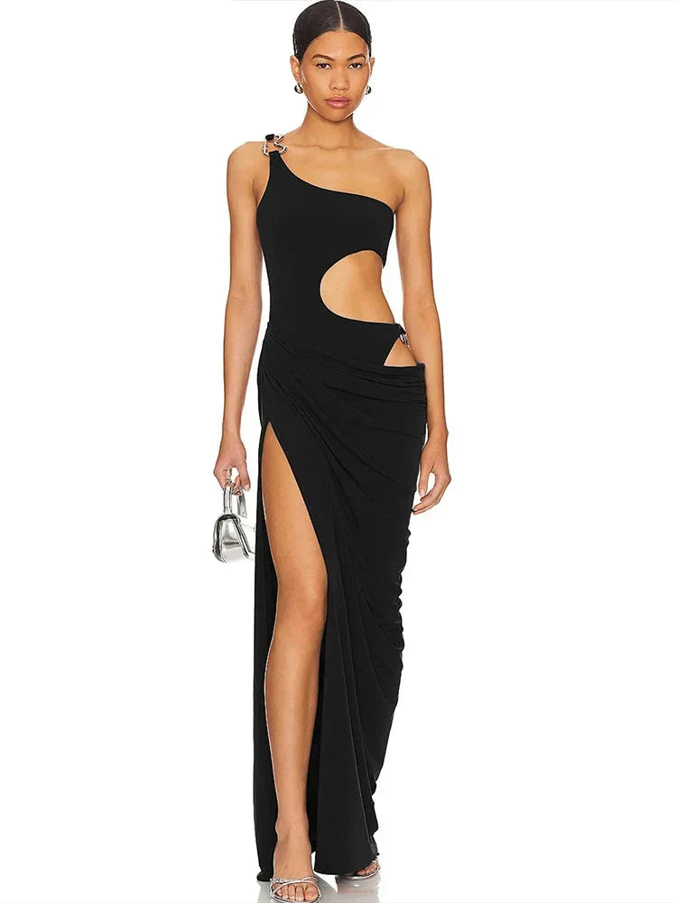 Irregular Hollow Split One Shoulder Dress