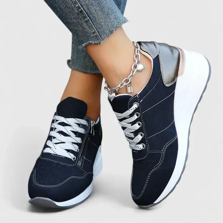 Lace Up Side Zip Wedge Platform Sneakers