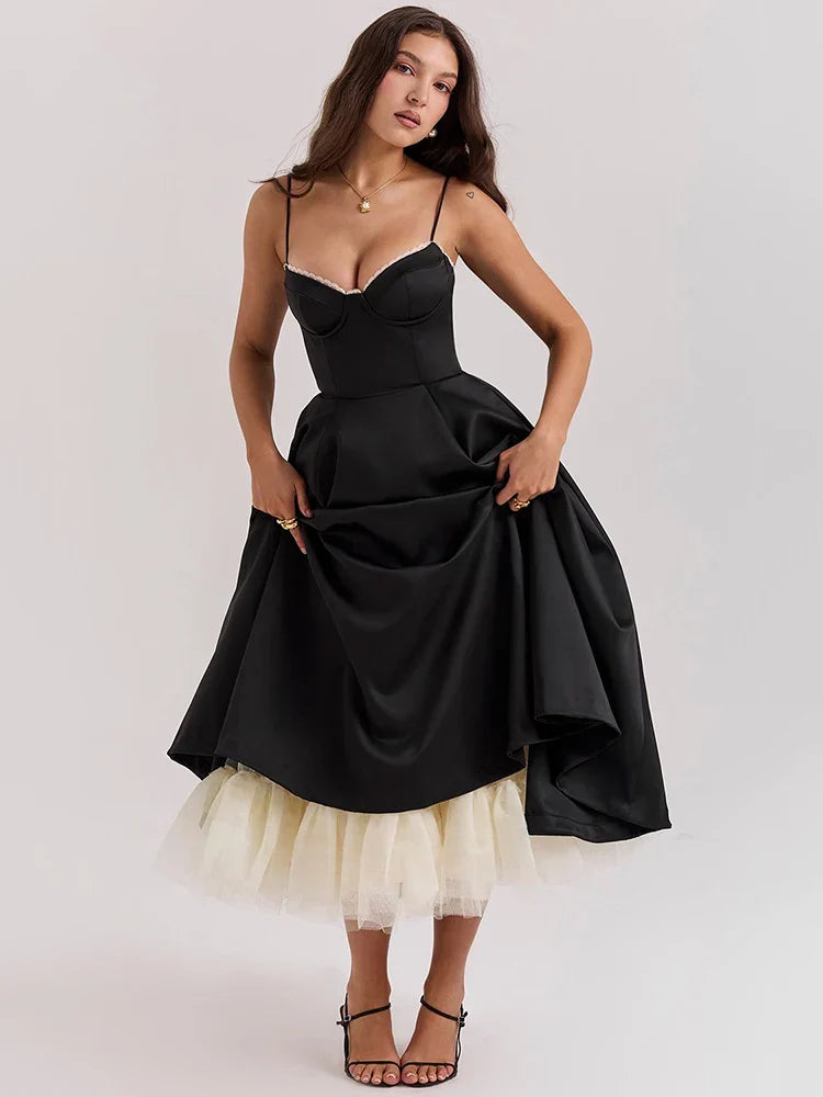 A-line Backless Spaghetti Strap Midi Dress