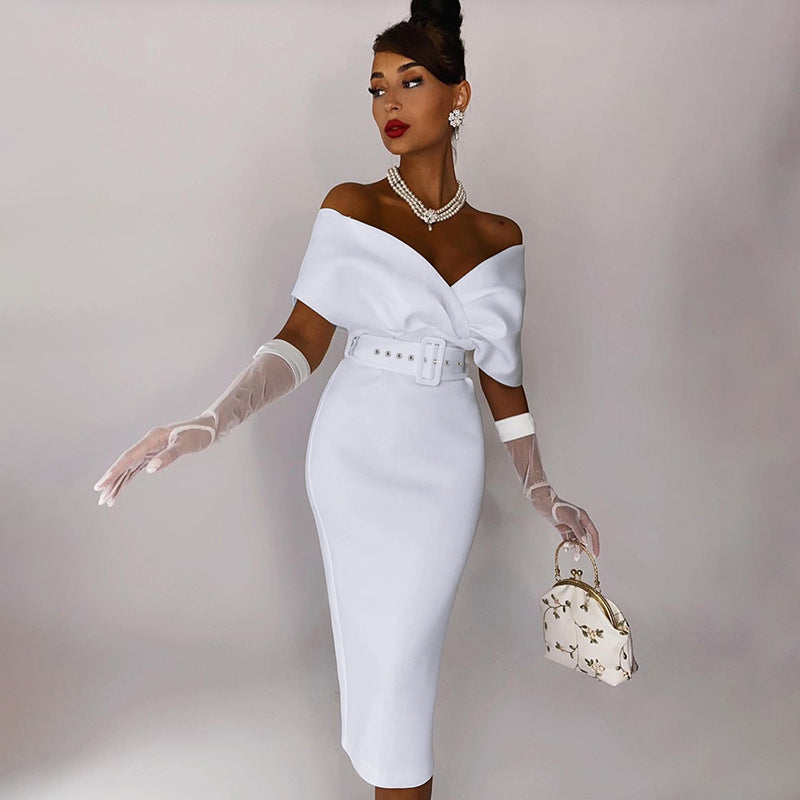 OffShoulder Elegant Party Ladies Vintage Evening Formal Midi Dress