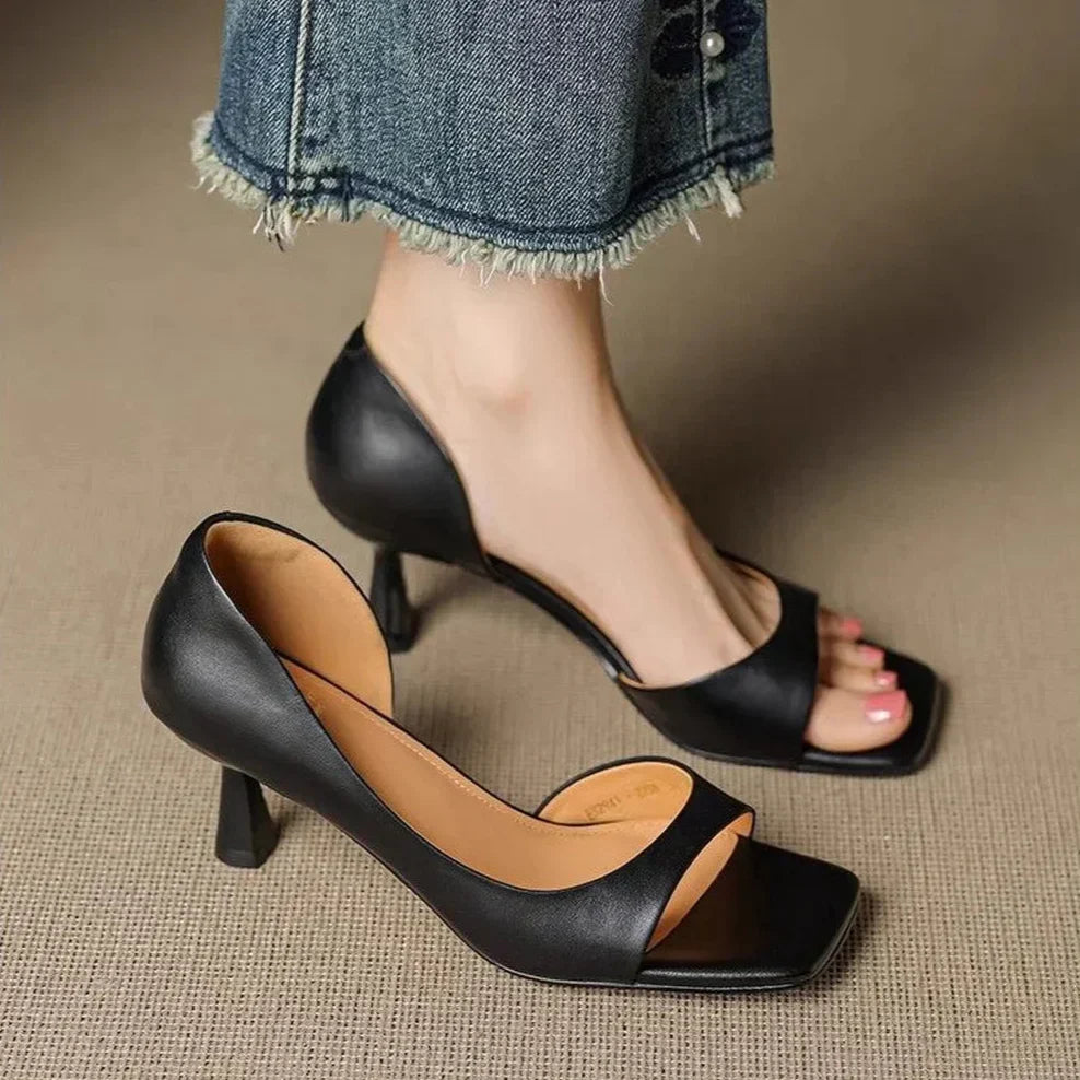 Square Toe Cut Out Spool Heel Pumps