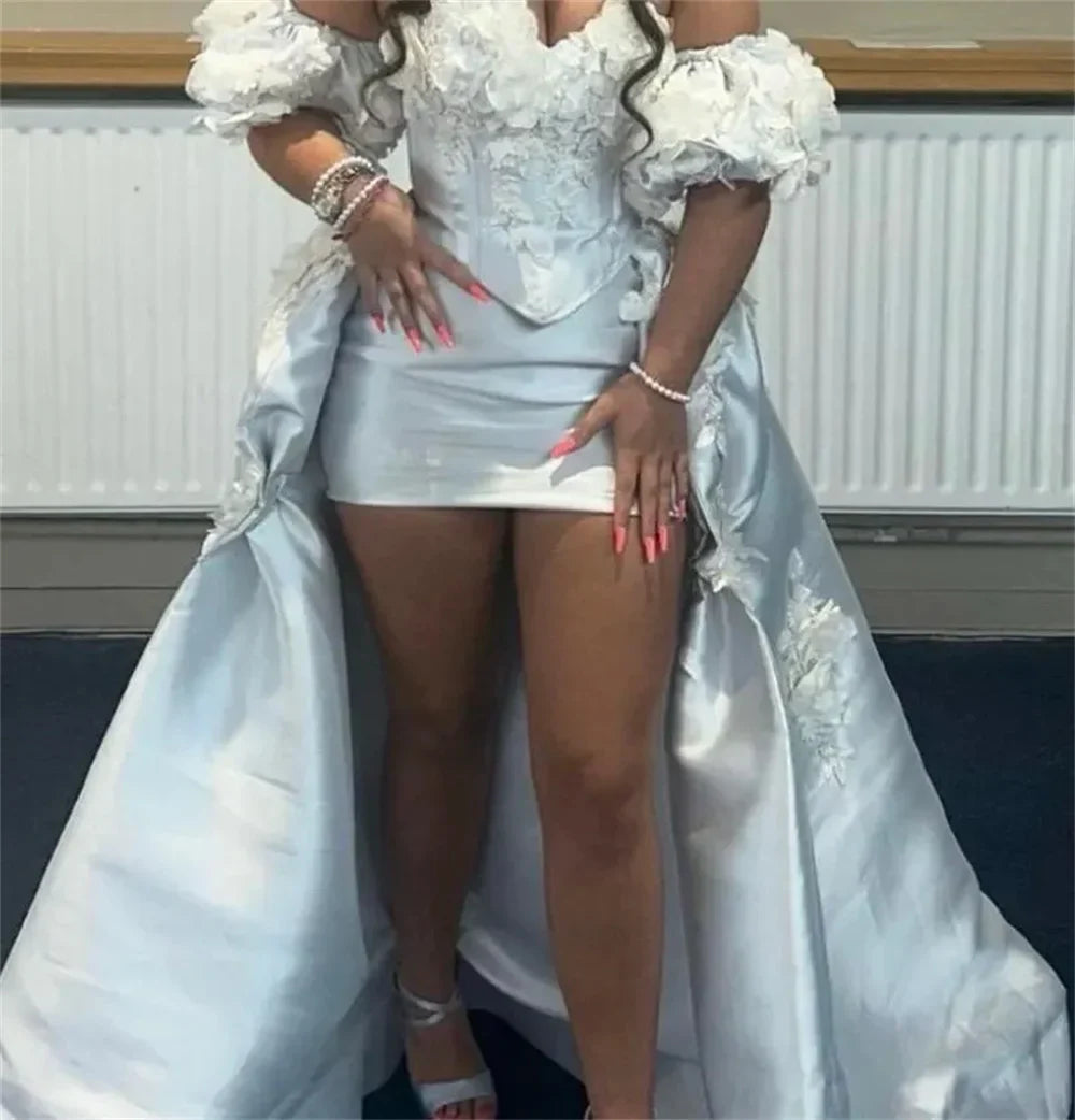 Light Blue Mini Satin Prom Dress