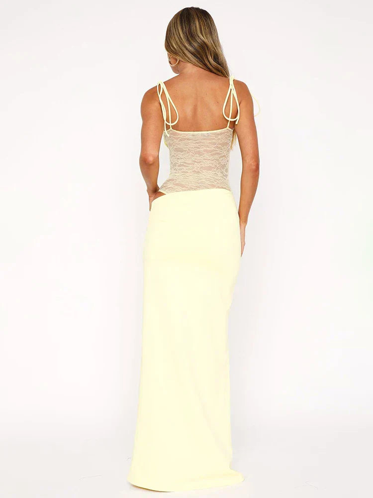 Lace Splice Spaghetti Strap Midi Dress - View 3