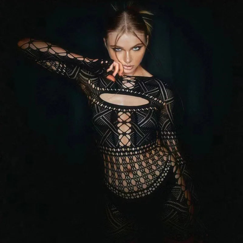 Deep V Lace Tight Hollow Party Mini Dress 3