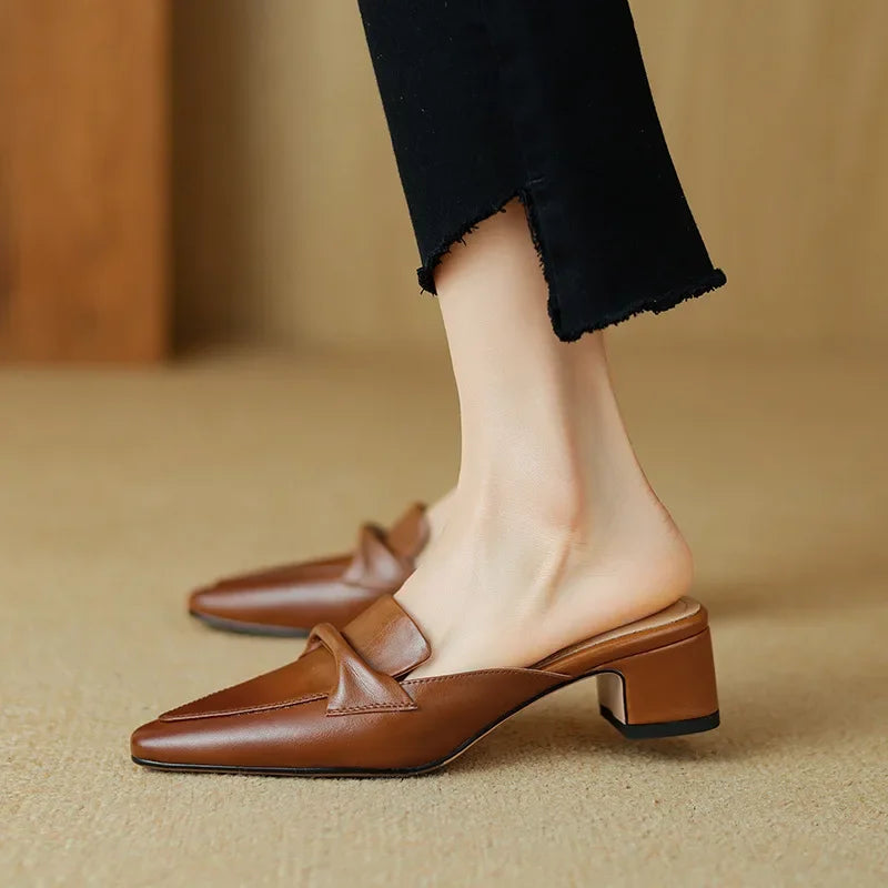 Square Toe Block Heel Loafer Mules