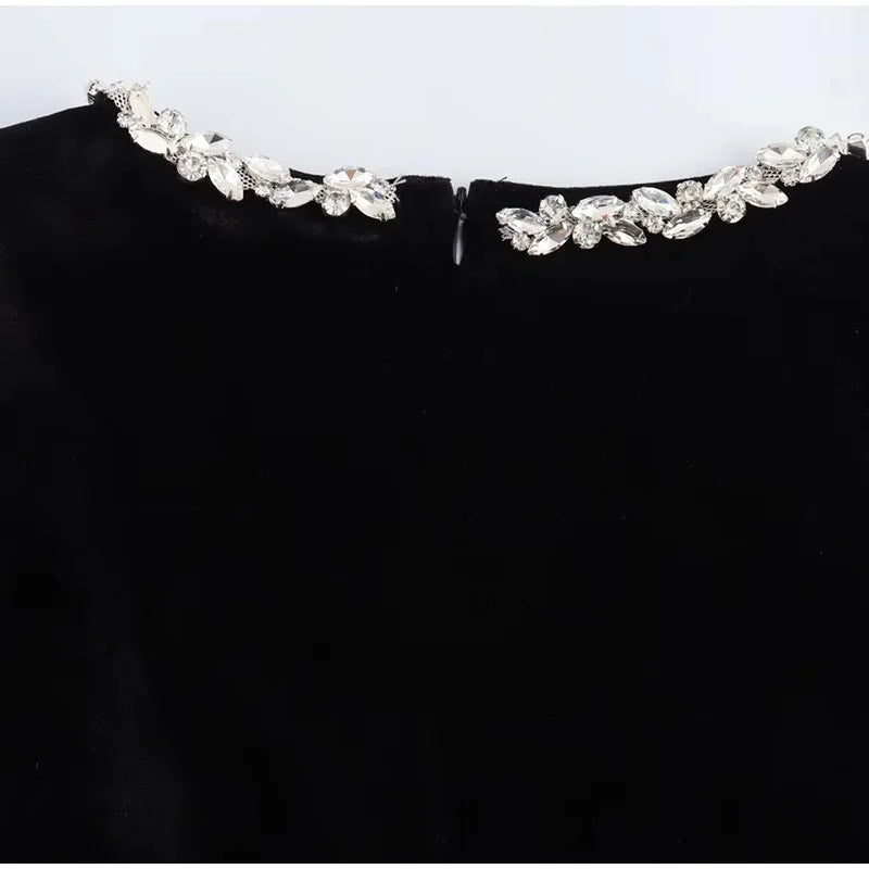 Black Rhinestone Velvet Mini Dress