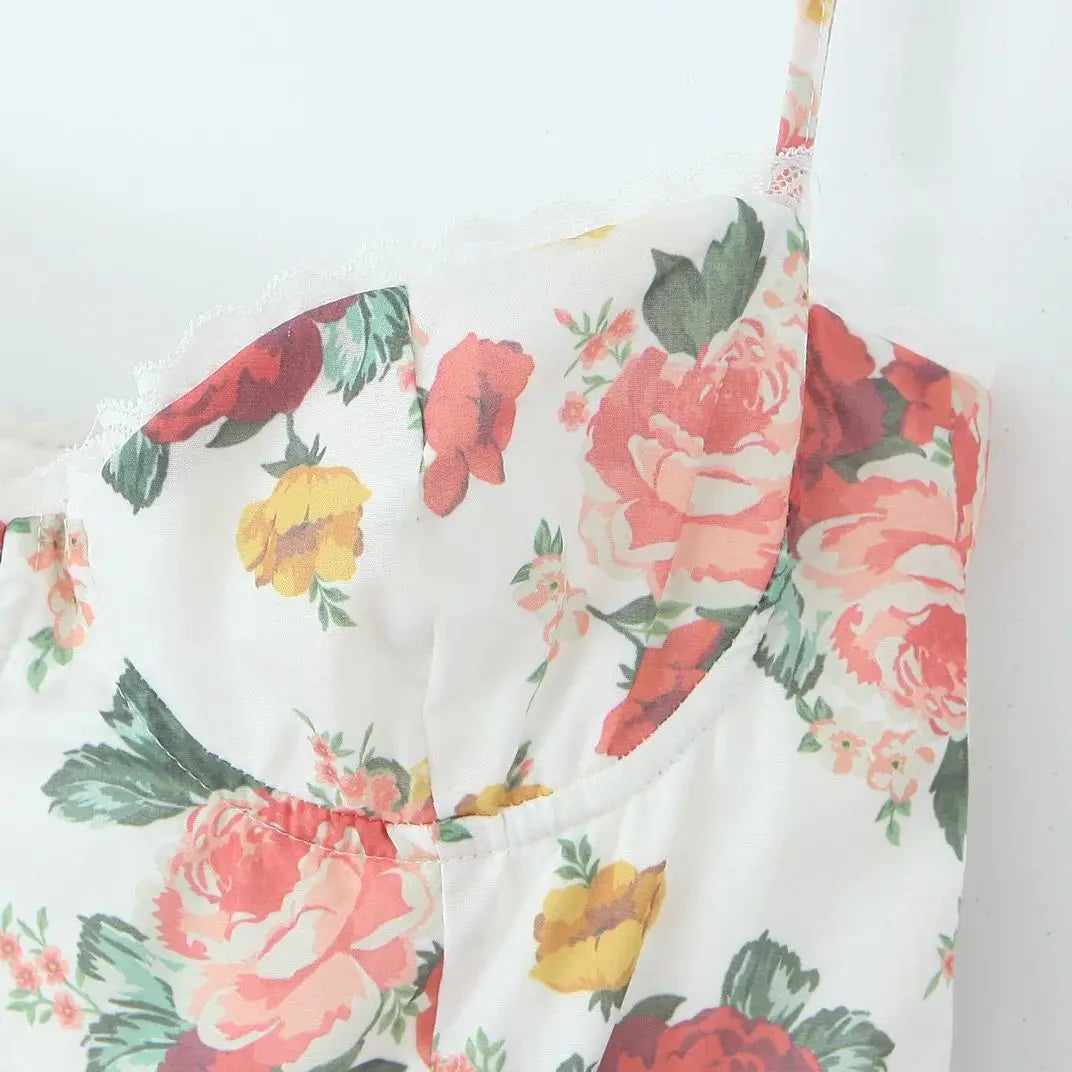 Floral Strapless Sweetheart Corset Ruffle Hem Mini Dress