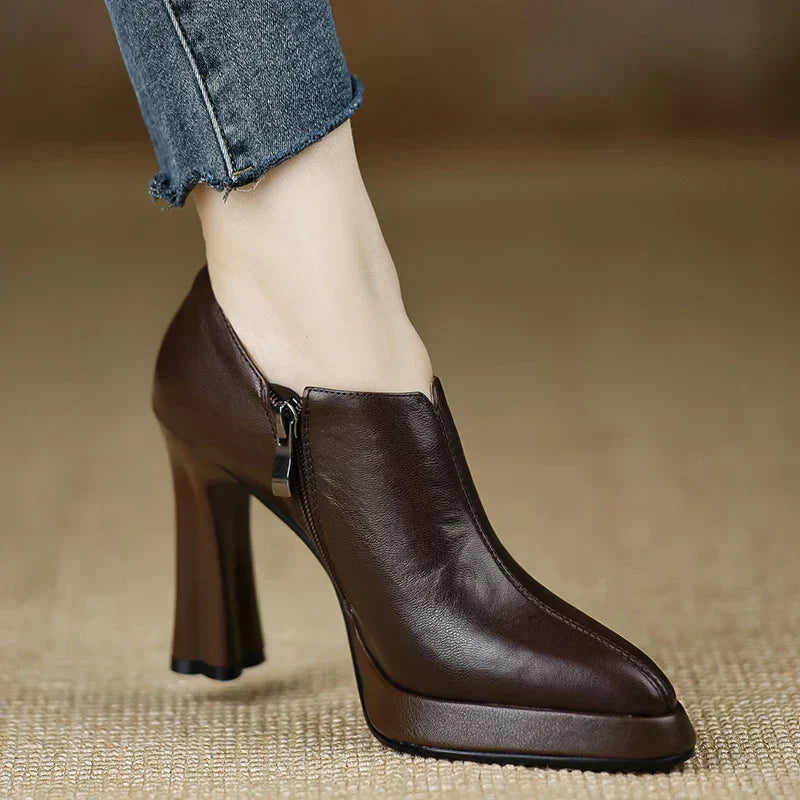 Pointed Toe Side Zip Block Heel Ankle Boots