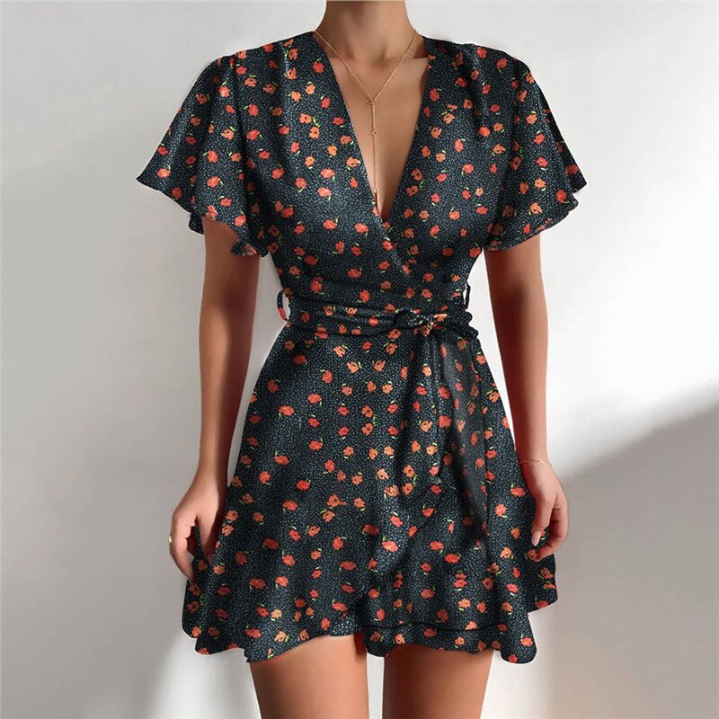 Dinora Fashionable Dress with Charming Ruffles and V-neck for Women