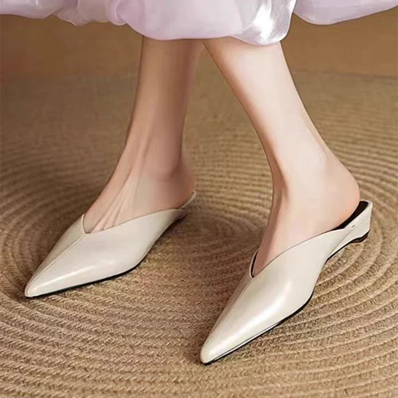 Pointed Toe Backless Wedge Heel Mules