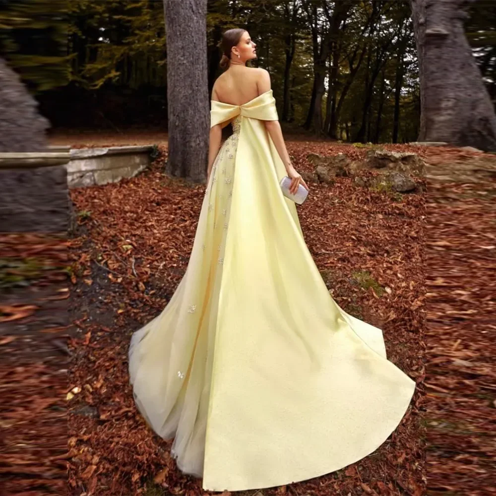 Off Shoulder Rhinestone Floral Beaded Tulle Cape Train A-Line Maxi Gown