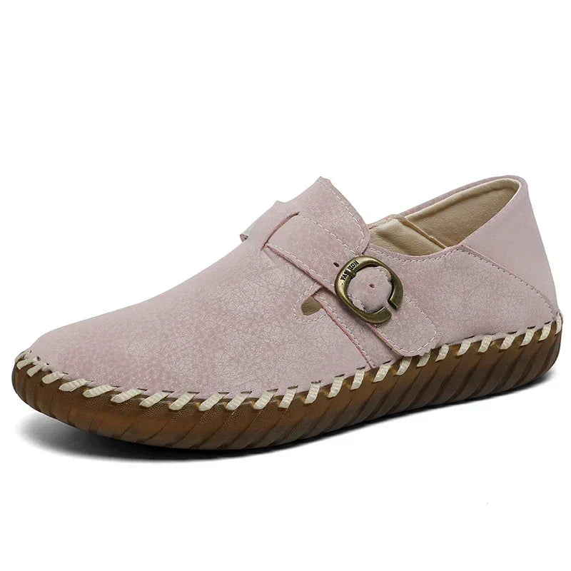 Buckle Strap Stitched Slip On Loafers