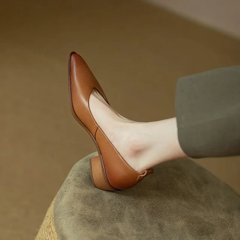 Pointed Toe Block Heel Slip On Pumps